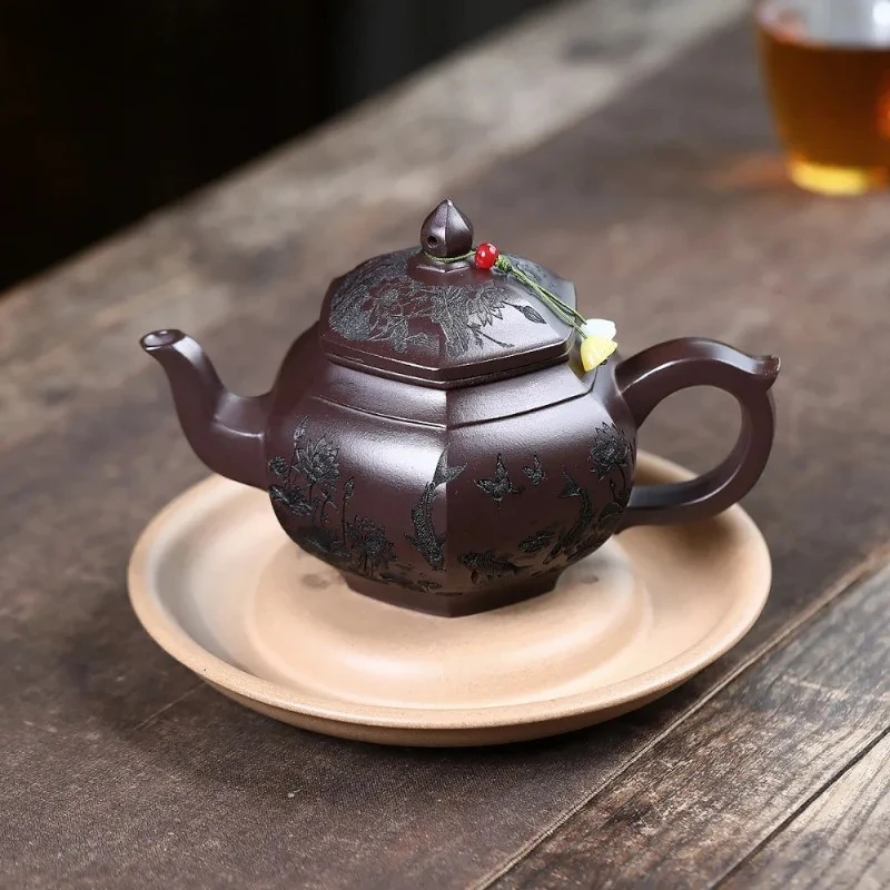 340ml Yixing Purple Clay Teapots Handmade Palace Lantern Pot Raw Ore Dragon's Blood Sand Tea Infuser Kettle Infuser Zisha Teaset