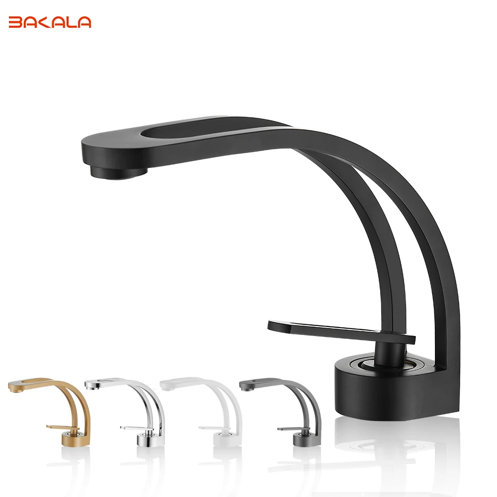 BAKALA Basin Faucet Modern Bathroom Mixer Tap Black/Gold Wash Basin Faucet Single Handle Hot and Cold Waterfall Faucet