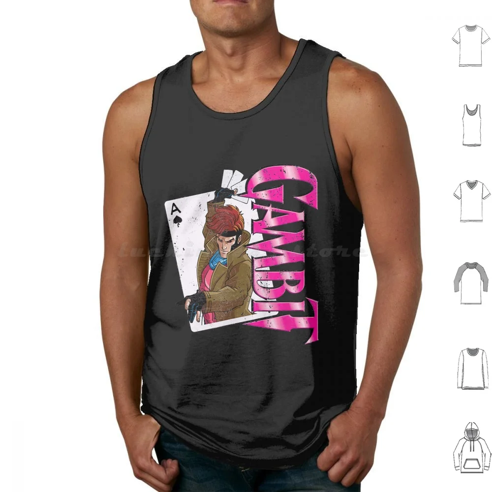 S Men Gambi Card Retro Tank Tops Print Cotton X Men Gambit Retro Fans Lover Comic X Men X Men Fans X Men Lover X Men