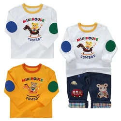 Japanese Style Boy Clothes Cartoon Trojan Horse Bear Letter Embroidered Patch Long Sleeve T-shirt