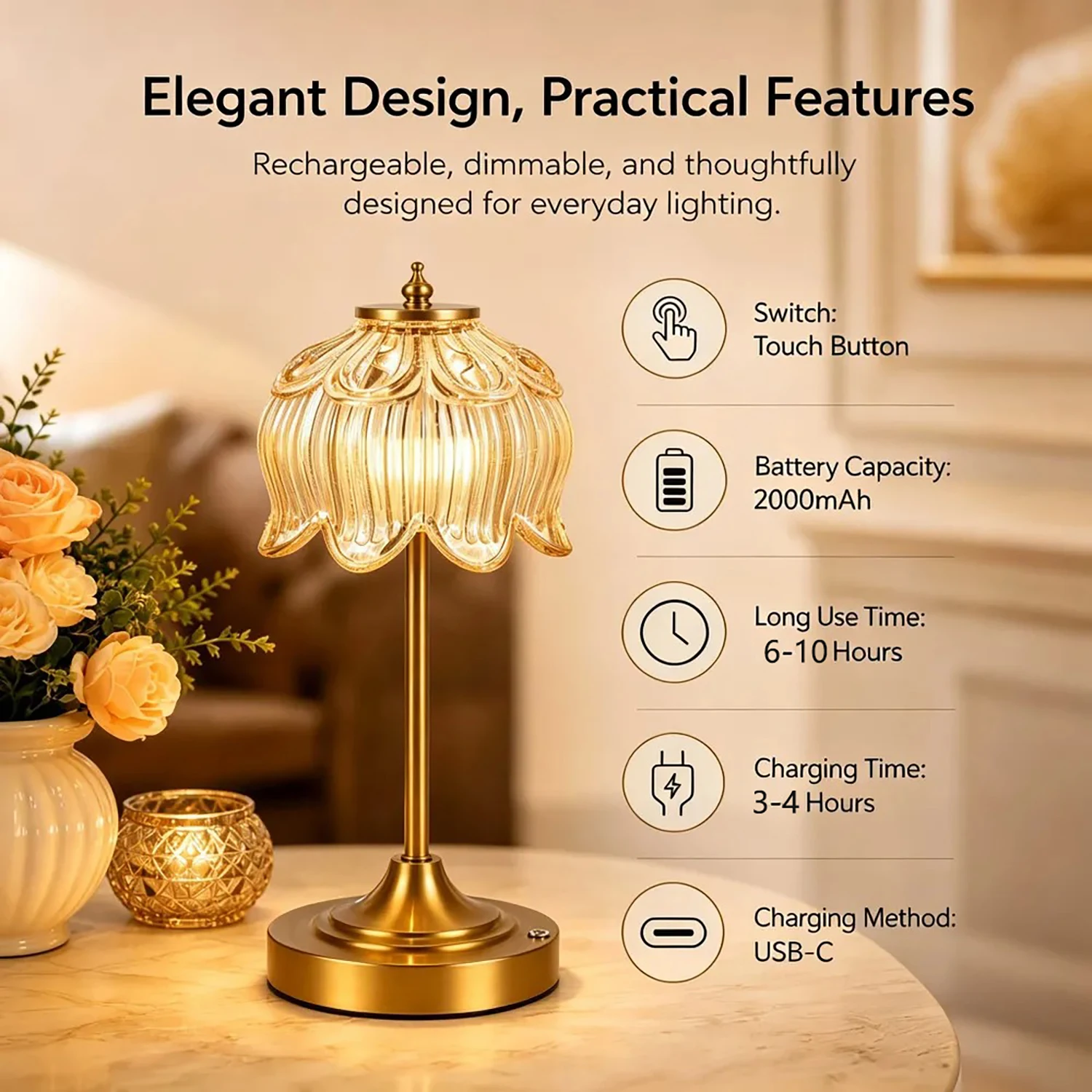 Rechargeable LED Touch Sensor Table Lamp with Wireless Design 5