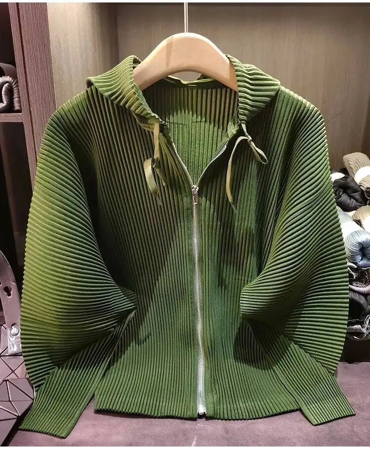Drawstring Spring New Hooded Pleated Zipper Women's Sweatshirts Loose Elegant Simple High Quality Cardigan Coat 245YG