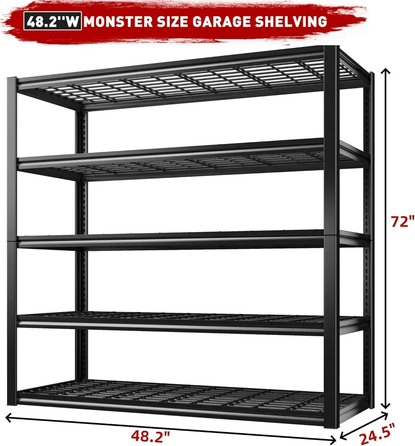 48.2''W Garage Shelving Heavy Duty Loads 3010LBS Garage Storage Shelves Heavy Duty Shelving 5 Tier Adjustable Metal Shelving