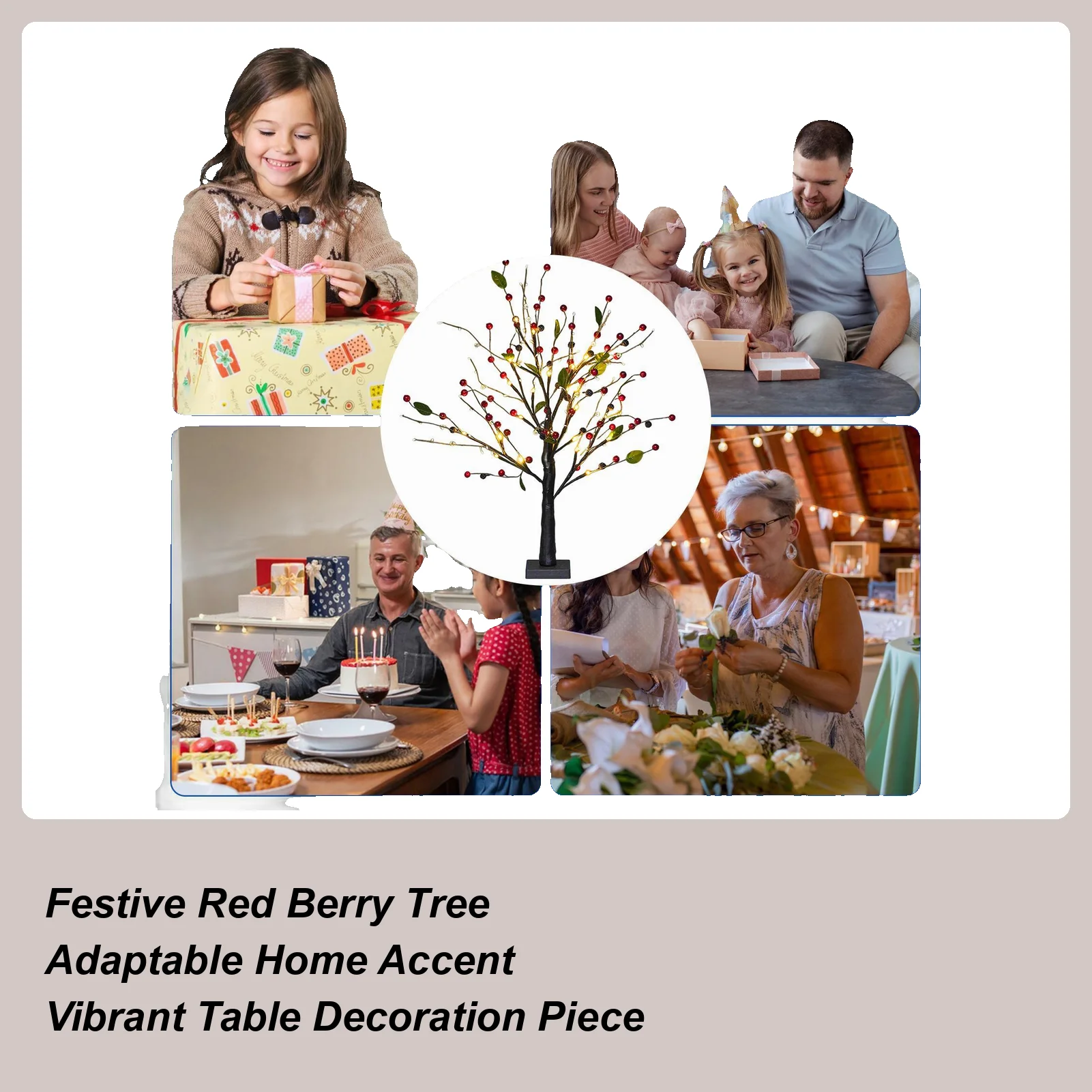 

Красное елочное цветочное дерево с подсветкой, рождественское украшение, праздничное украшение стола, елка для квартиры, ресторана, мероприятия