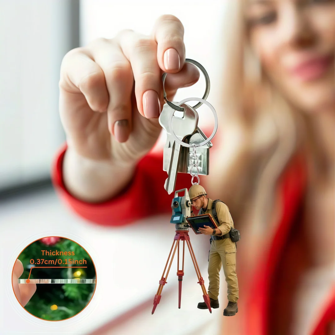 2D Flat Acrylic Pendant and Ornament,Surveying Engineer with Theodolite Keychain,Bag Charm,Trinket,Party Gift,Festive Decoration