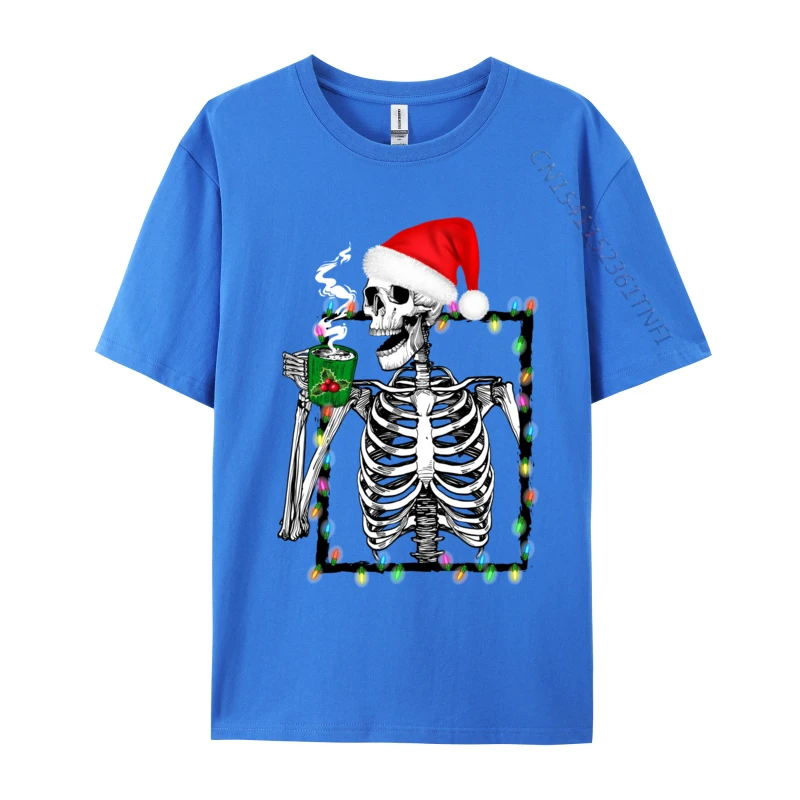 Christmas Skeleton Coffee Shirt Lover Funny Lights Skull Tshirts Men Stylish Tees Top Cotton Tshirts Clothes Birthday T-Shirt