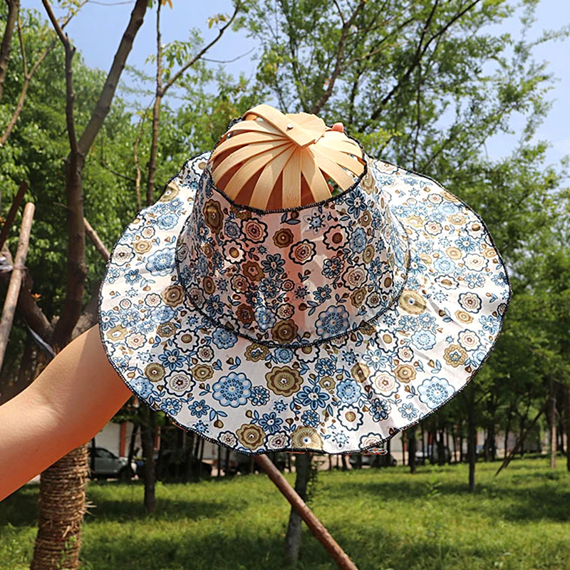 Fan Hat Spring And Summer Sun Shading Bamboo Fan Hat Fashion Foldable Multifunctional Beach Tourism Fan Hat Caps Japanese Decor