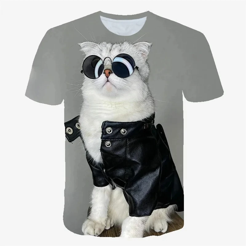 3d Pinrt Kawaii Cat Graphic T-shirts For Men Clothing 2024 Summer Boys Kids Street Hip Hop Tee Shirt Ropa Hombre Short-sleeved