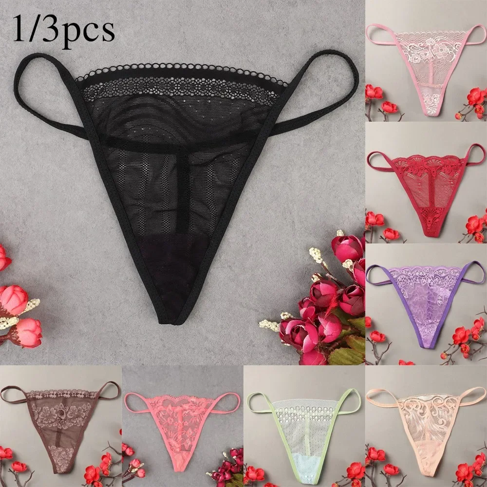 3 Stuks Vrouwen Kanten G-String Slips Mesh String String String String String Sex Lingerie Slipje V-String Slip Doorzichtig Ondergoed 2022