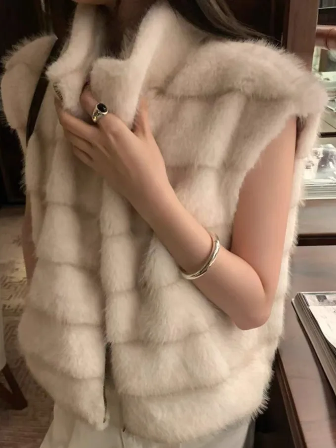 Thiened Fluffy Zipper Gilet in pelle da donna Faionable Retro All-Match Personali Autunno Inverno Cappotto coreano Sle Cotton I...