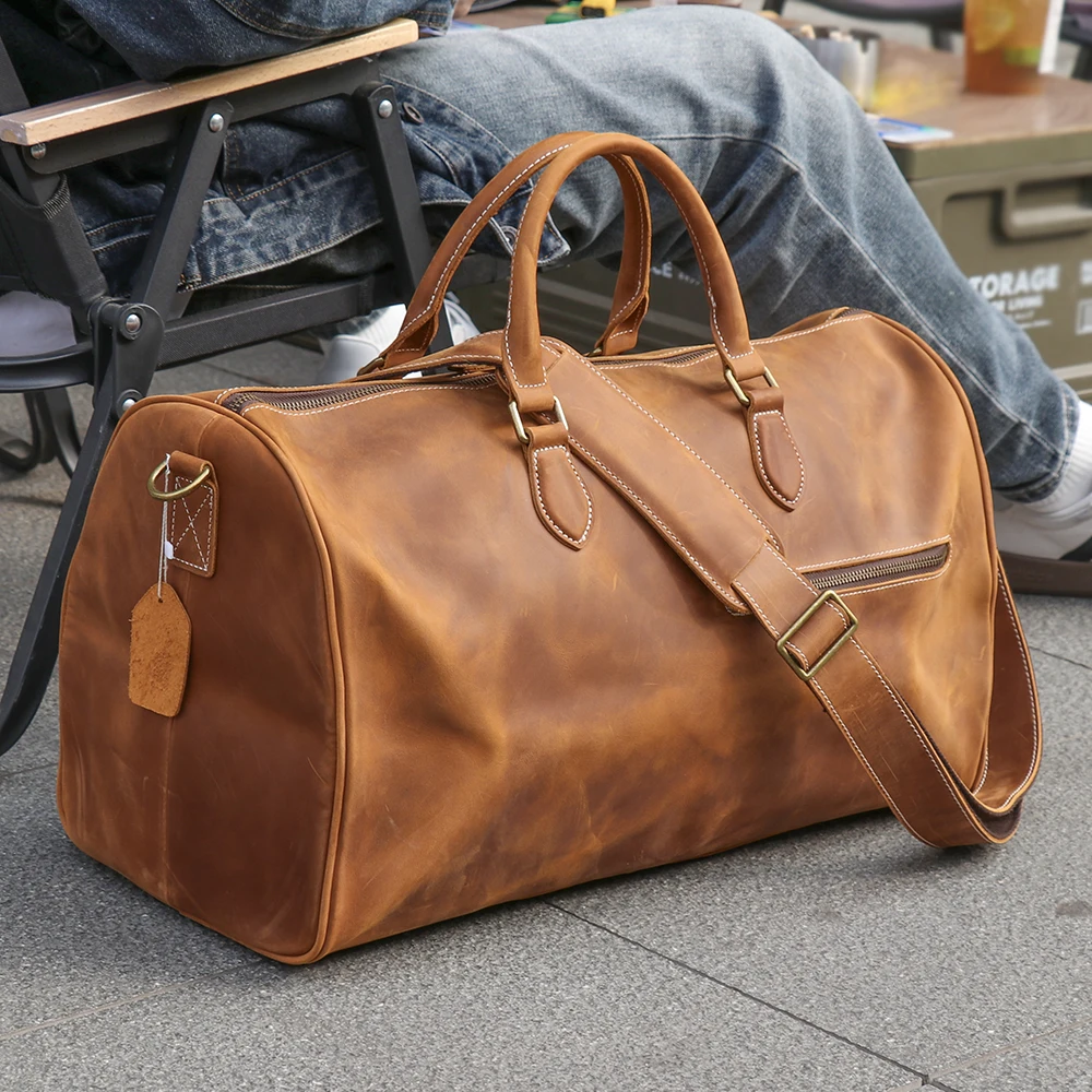 Leathfocus Travel bag Weekend leather bag Handbag Crazy horse Leather Large capacity leather bag Retro real leather bag