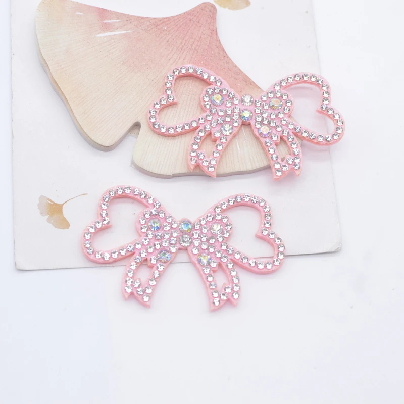 10Pcs 56*34mm Padded Rhinestone Bowknot Appliques for DIY Clothes Hat Sewing Patches Headdress Hair Clips Decor Accessories