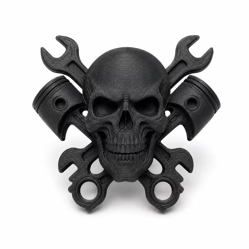 Punk Skull Cross Wrenches Wall Decor Mechanic Engine Piston Statue Gothic Industrial Garage Ornament Bar Sign Art 3D Printed