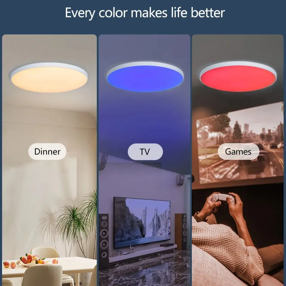 Imagem -04 - Luz de Teto Rgb Smart Home Painel Led Decoração Interior Controle Remoto Aplicação de Escurecimento Quarto Festa Quarto 36w 54w 220v