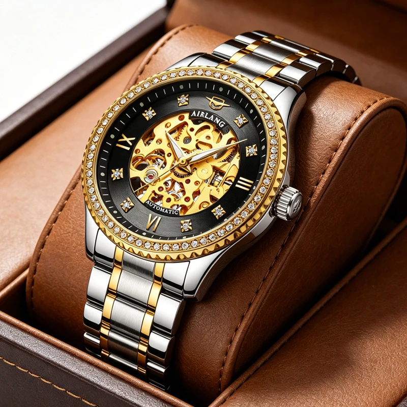 

AILANG Business Men's Hollow Watch Top Brand Automatic Mechanical Watch Trend Luminous Waterproof New Clock For Men reloj hombre