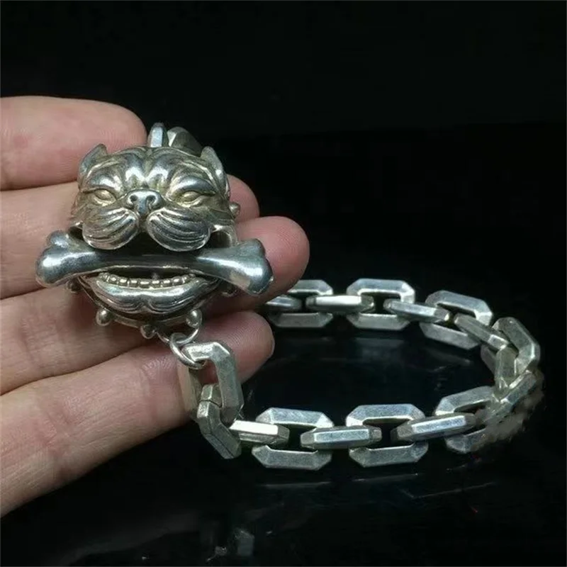 Jia Le/ Hand-made/ Old Tibetan Silver High Quality Zodiac Dog Head Chain Bracelet Men and Women Accessories Luxury Lucky Gift