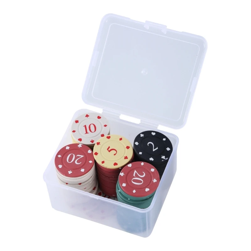 100Pcs Roulettes Game Bingo Chip Plastic Casino Chip Learning Counters Small Chip with Storage Box Enduring