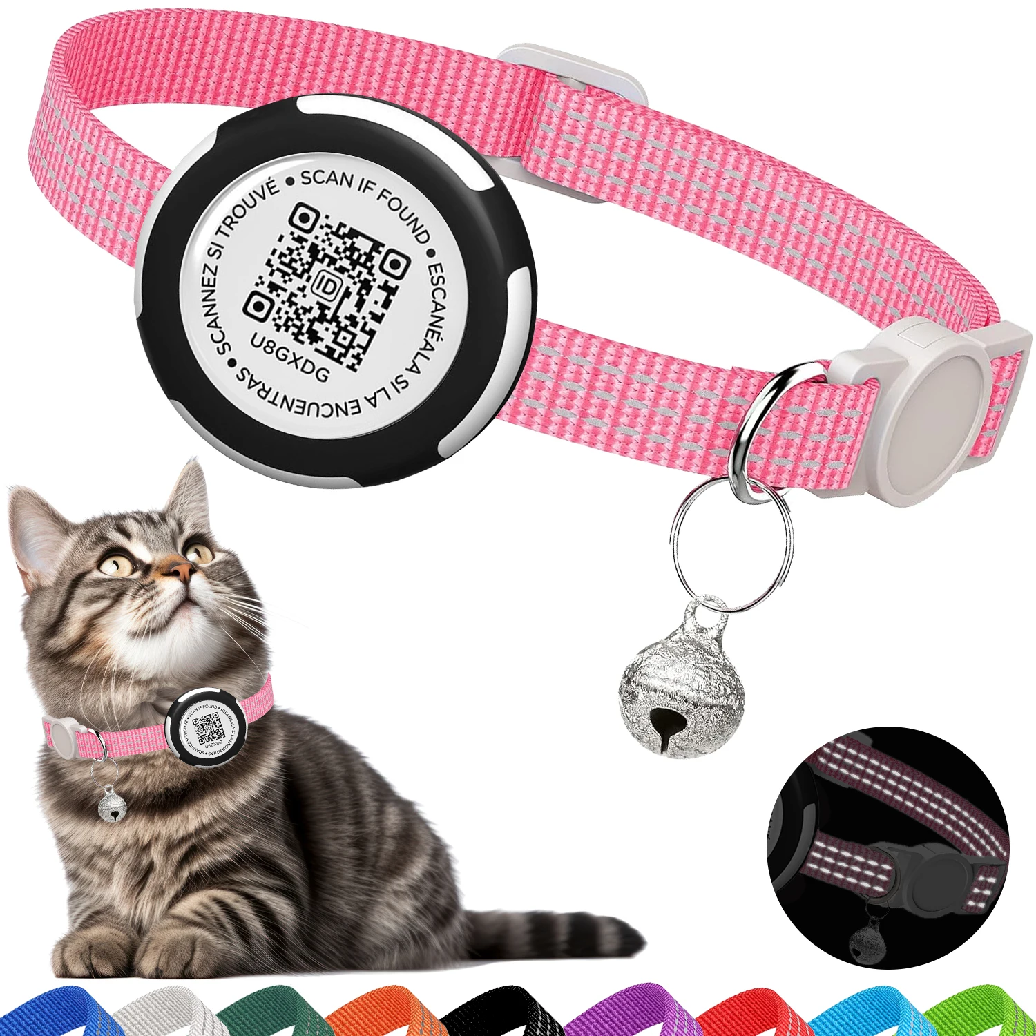 Waterproof Reflective Cat Collar for Apple AirTag , Cat Tracker Collar with Air Tag Holder and Pet Tag, Safety Small Dog Collars