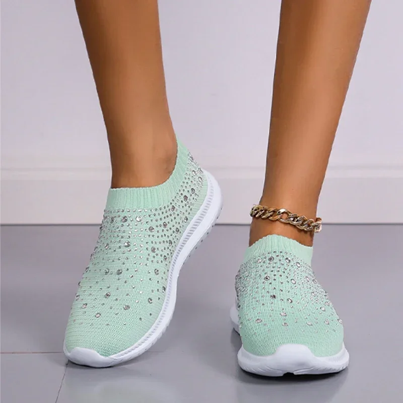 Kristall Turnschuhe Frühling Sommer Mode Atmungsaktive Mesh Slip Auf Flache Schuhe Für Frauen Im Freien Zu Fuß Faulenzer Zapatos Mujer – Detail 3
