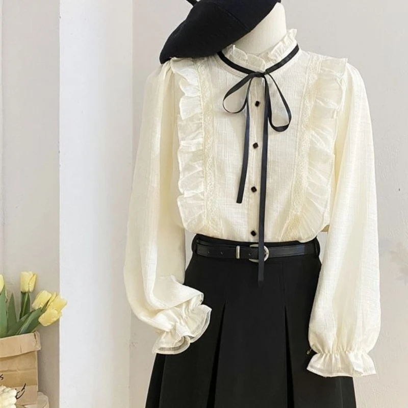 

Add Velvet, Thick Lace, Fungus Lace, Stand Up Collar Shirt, Women's Autumn and Winter Temperament, Inner Top