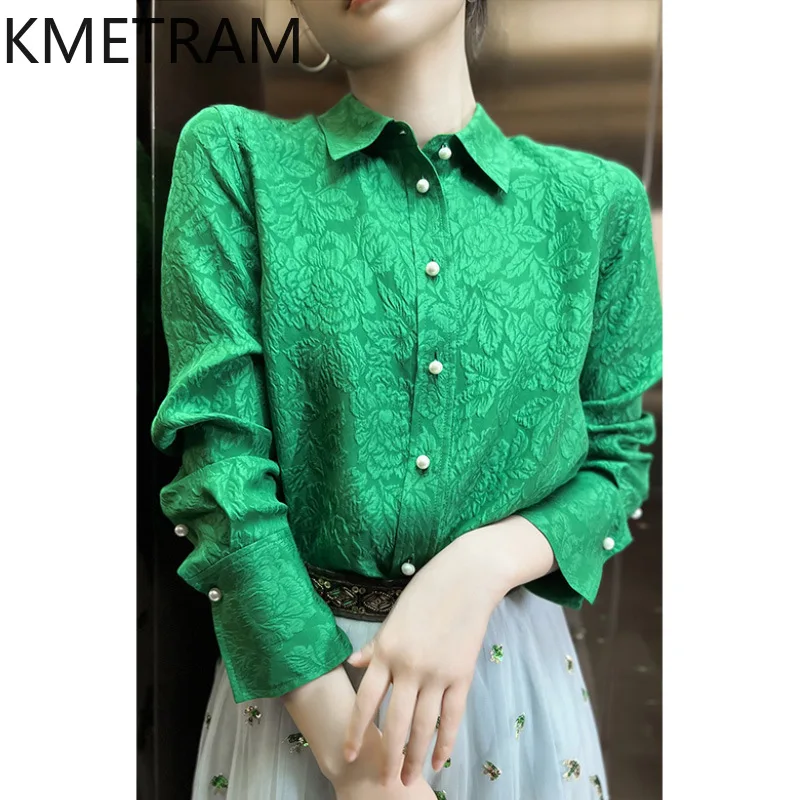 

KMETRAM 100% Mulberry Silk Blouse Woman Luxury Tops for Woman Clothing High Quality Fashion Shirts Woman Tops Femme 2025 Spring