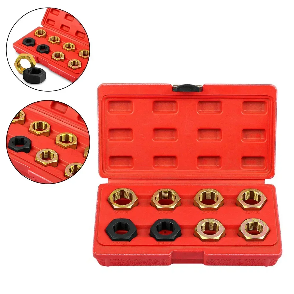 8pcs Axle Spindle Rethreading Tool Set Universal Thread Chaser Repair With Case For Cleaning Or Repairing Axle Threads On Most