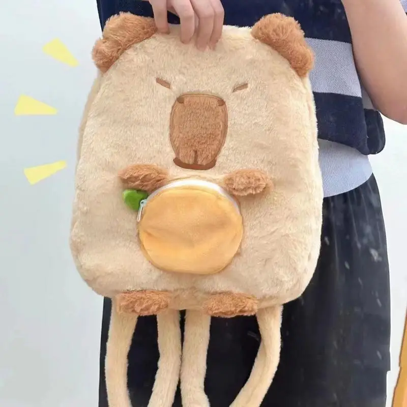 Capybara Pluche Schooltas Mode Cartoon Zacht Grappig Schattig Rugzak Dier Grote Capaciteit Gevuld Unisex Student Class Bag