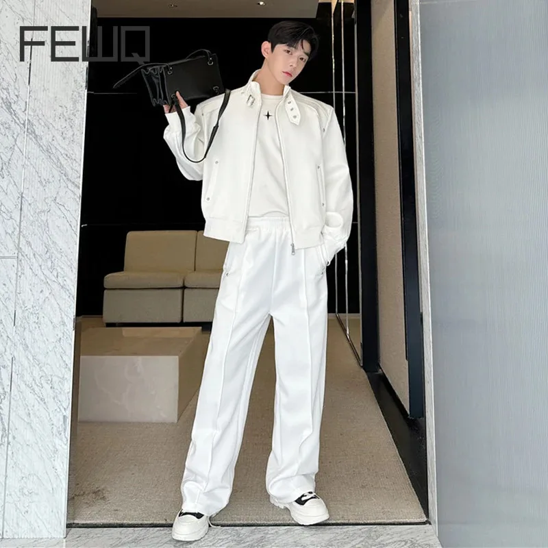 

FEWQ Men's Pants Set Stand Collar Zipper Jacket Casual Men Wear Straight Wide Leg Trousers New Fashion Tide 2024 Autumn 9C7142