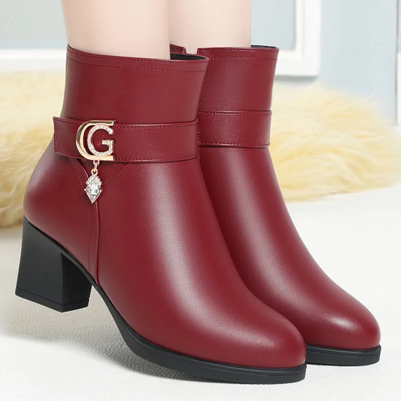 CICIYANG Women Winter Boots Genuine Leather 2023 New High Heel Dress Women Boots Warm Office Women's Booties