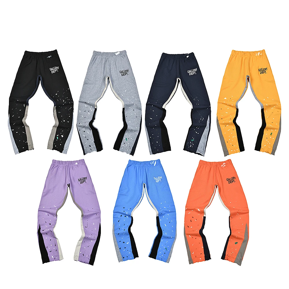 

Повседневные брюки High Street с ручной росписью, свободные широкие мужские и женские длинные брюки, модные прямые брюки с эластичной резинкой на талии