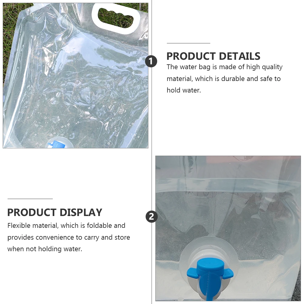 

2pcs Portable Water Bag Foldable Camping Hiking Outdoor Sports Water Storage Pouch Durable Leakproof Handle For Picnic Travel