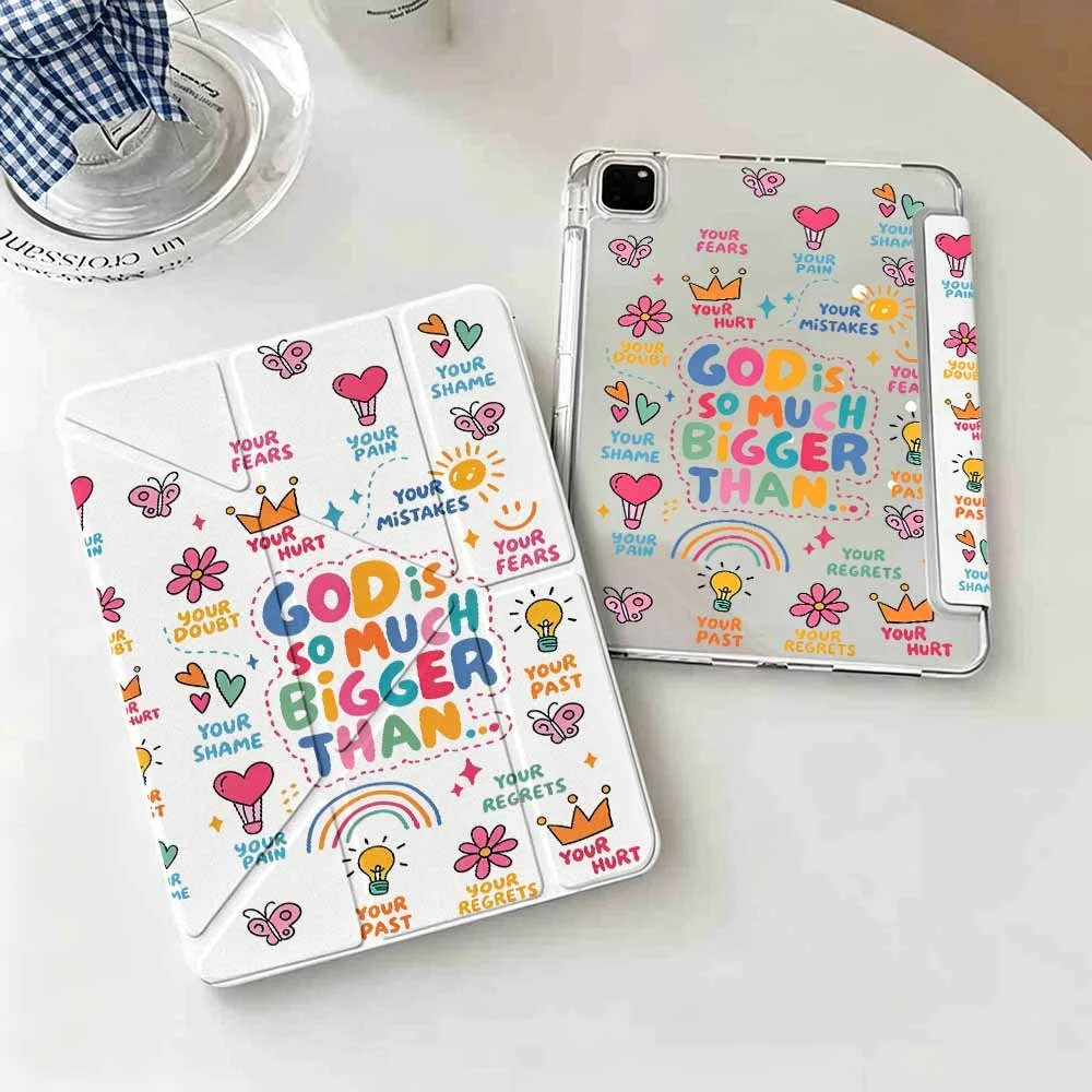 Cute Colorful Faith Doodles For iPad Pro 11 12.9 13 A16 M2 M4 M3 M5 Shell 9.7 10.2 5/6/7/8/9/10/11th Mini Air 3 4 5 6 Cover