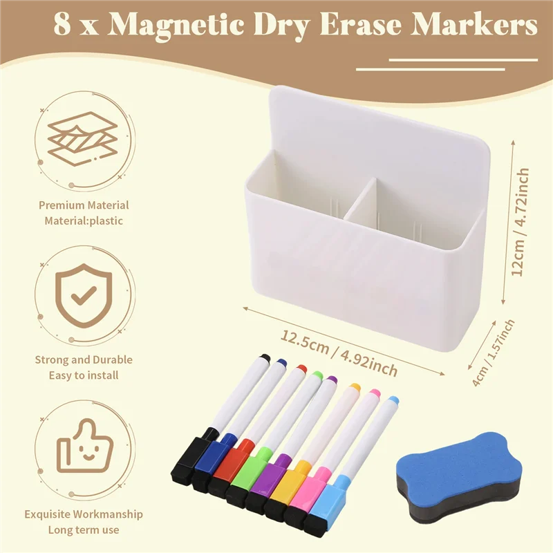 SR-حامل أقلام التحديد الجاف المغناطيسي، حامل أقلام التحديد المغناطيسي للسبورة البيضاء، 8 قطع أقلام تحديد المسح الجاف المغناطيسي