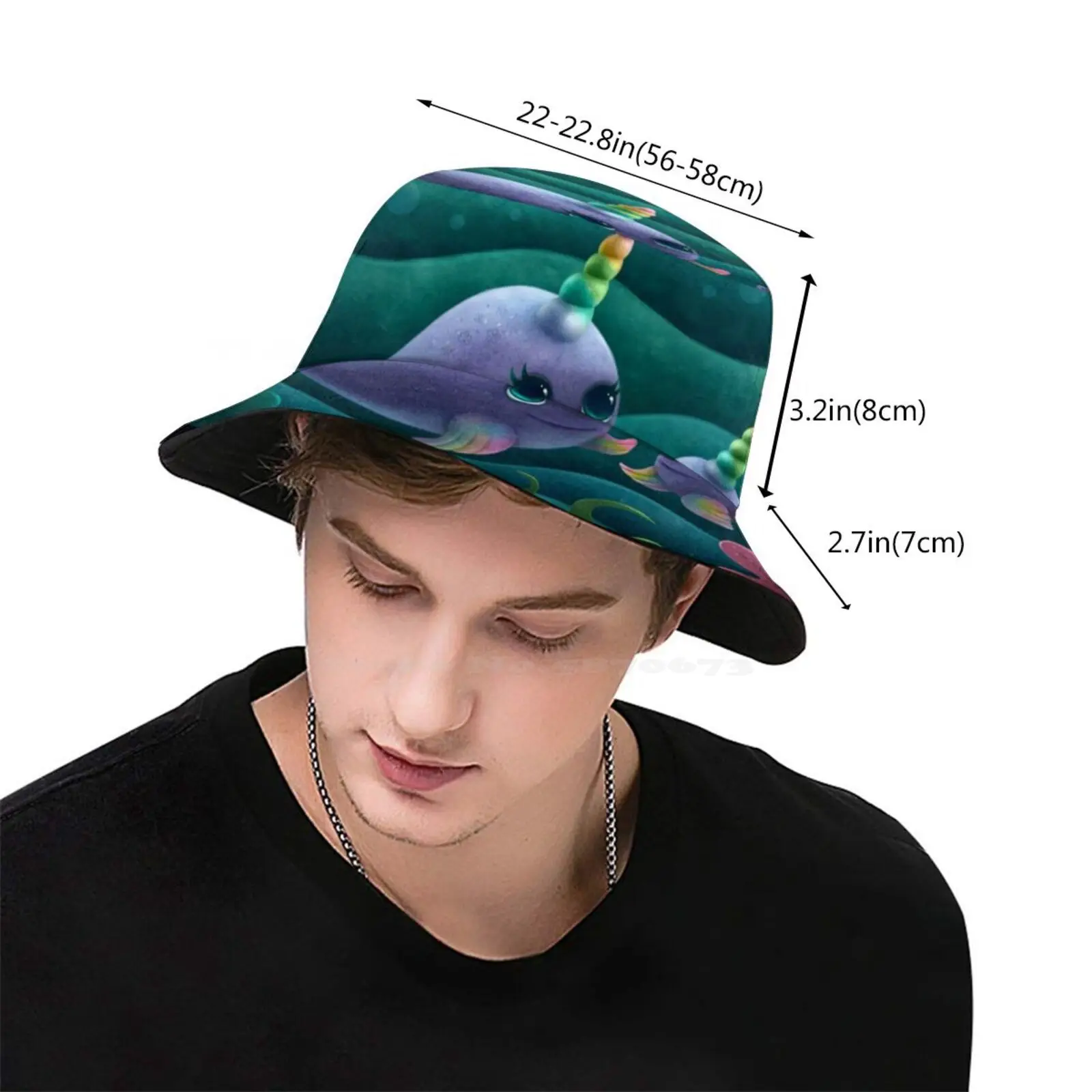 Narwhal Unicorn Sun Cap Fisherman Hat Bucket Hats Children Cute Illustration Unicorn Narwhal Colorful Underwater Mother Day image 3