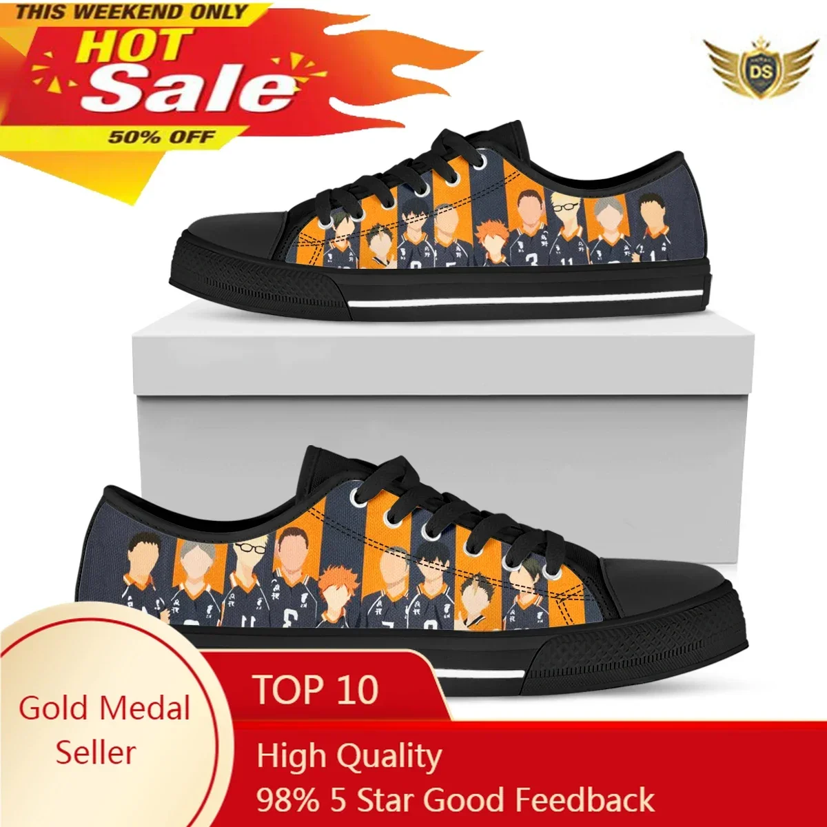 Haikyuu Japanese Anime Wonmen Black Canvas Vulcanized Shoes Casual Sneakers Lace Up Low Style Sneakers Baskets Femme