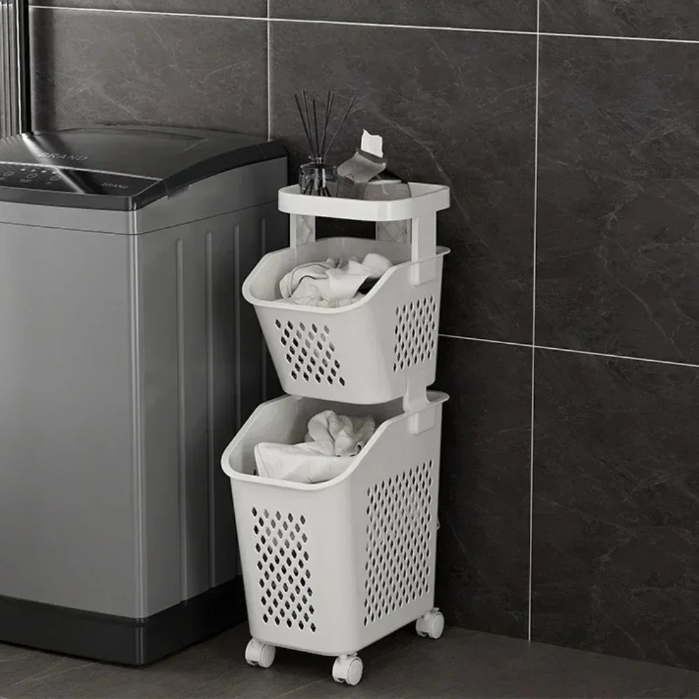 Bathroom Clothes Toilet Multi-Layer Storage Baskets Toilet Multi-layer Laundry Basket Wheels With Wheels Dirty Clothes Basket