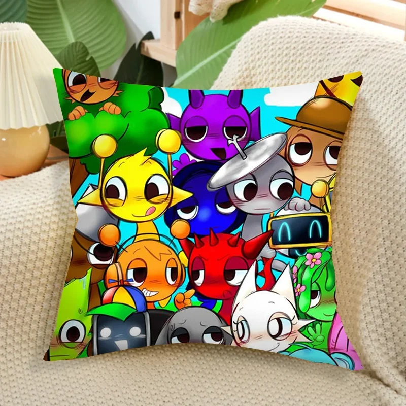 Sprunki PillowCase Anime Cartoon Cute Throw Cushion Cover Pillowslip 45x45cm ForLiving Room Sofa Home Decor Kids Birthday Gift