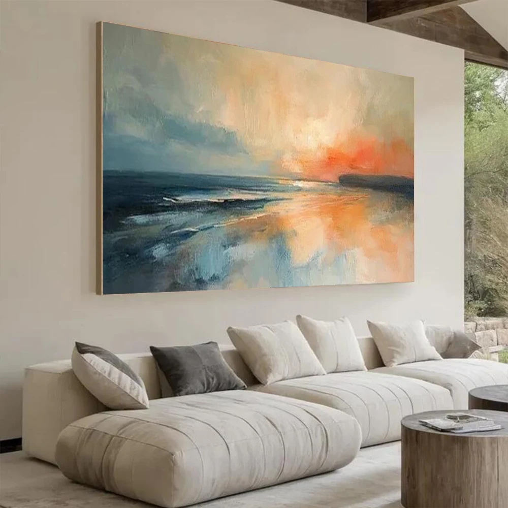 

Hand-Painted Blue Landscape Oil Painting - Porch Corridor Wall Art 100% Original Decor for Home Free Shipping Direct from Artist