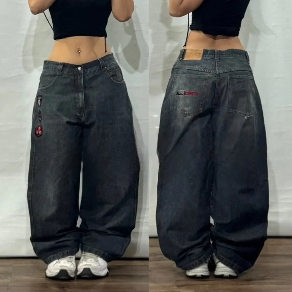 Coreano Cleanfit Joker letras bordadas pantalones vaqueros sueltos de cintura alta para mujer Y2K nuevo Harajuku Hip-hop Casual Retro gótico pantalones anchos