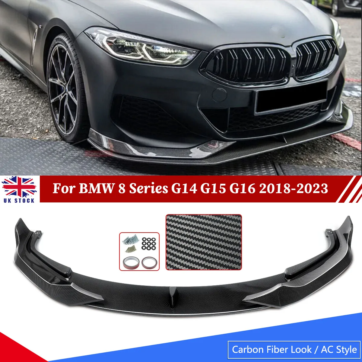 Carbon Fiber Look MP Style Front Lip Spoiler Compatible with 2018-2023 BMW 8 Series G14 G15 G16 Front Bumper Splitters