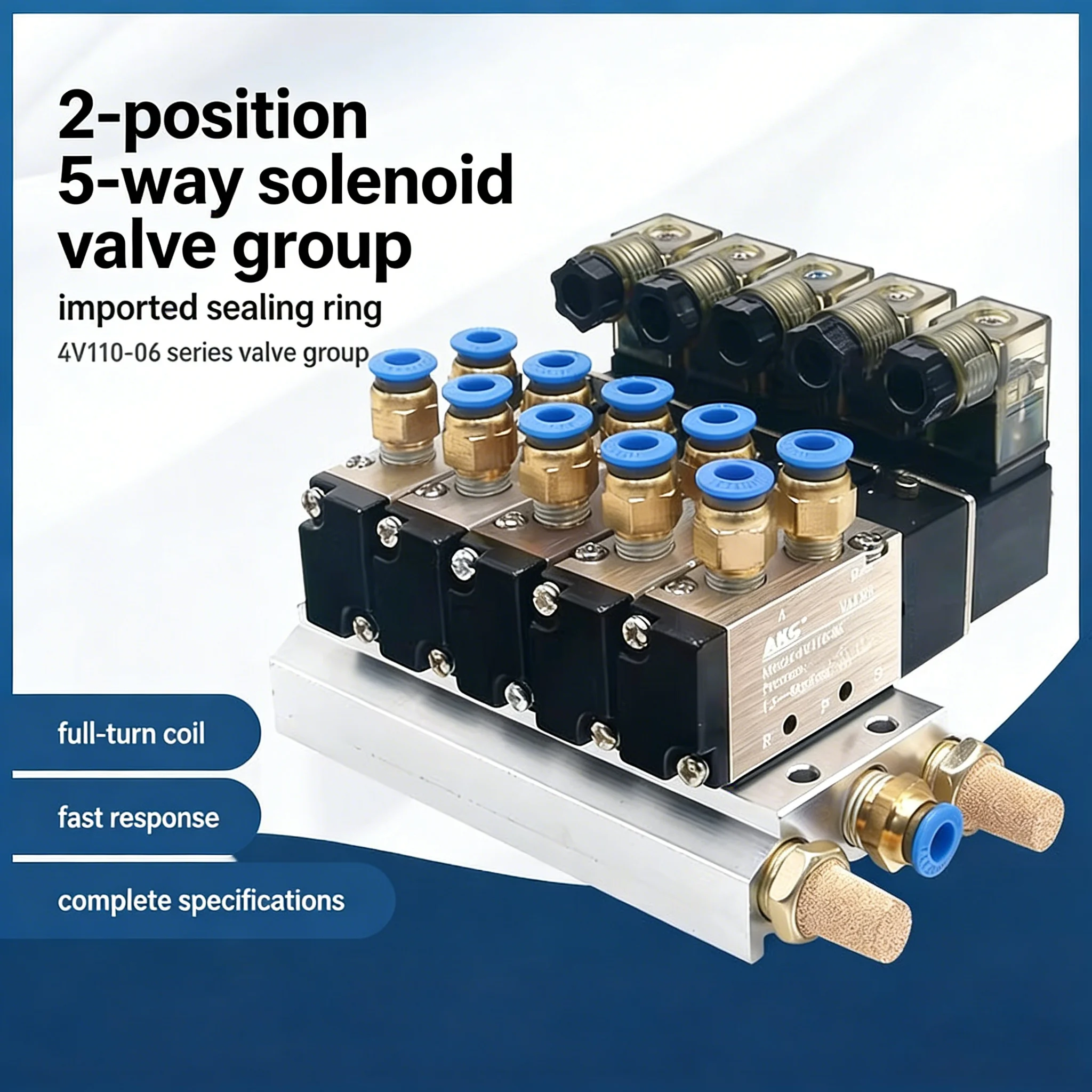 

Two-position Five-way Solenoid Valve Group 4V110-06/AC220V/DC24V/2, 3, 4, 50 Positions/with 8mm Connector