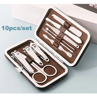 10pcs Nail Clipper Manicure Set Leather Box Stainless Steel Manicure Kit Home Nail Care Tools Portable kit Gift Nail Clipper Set