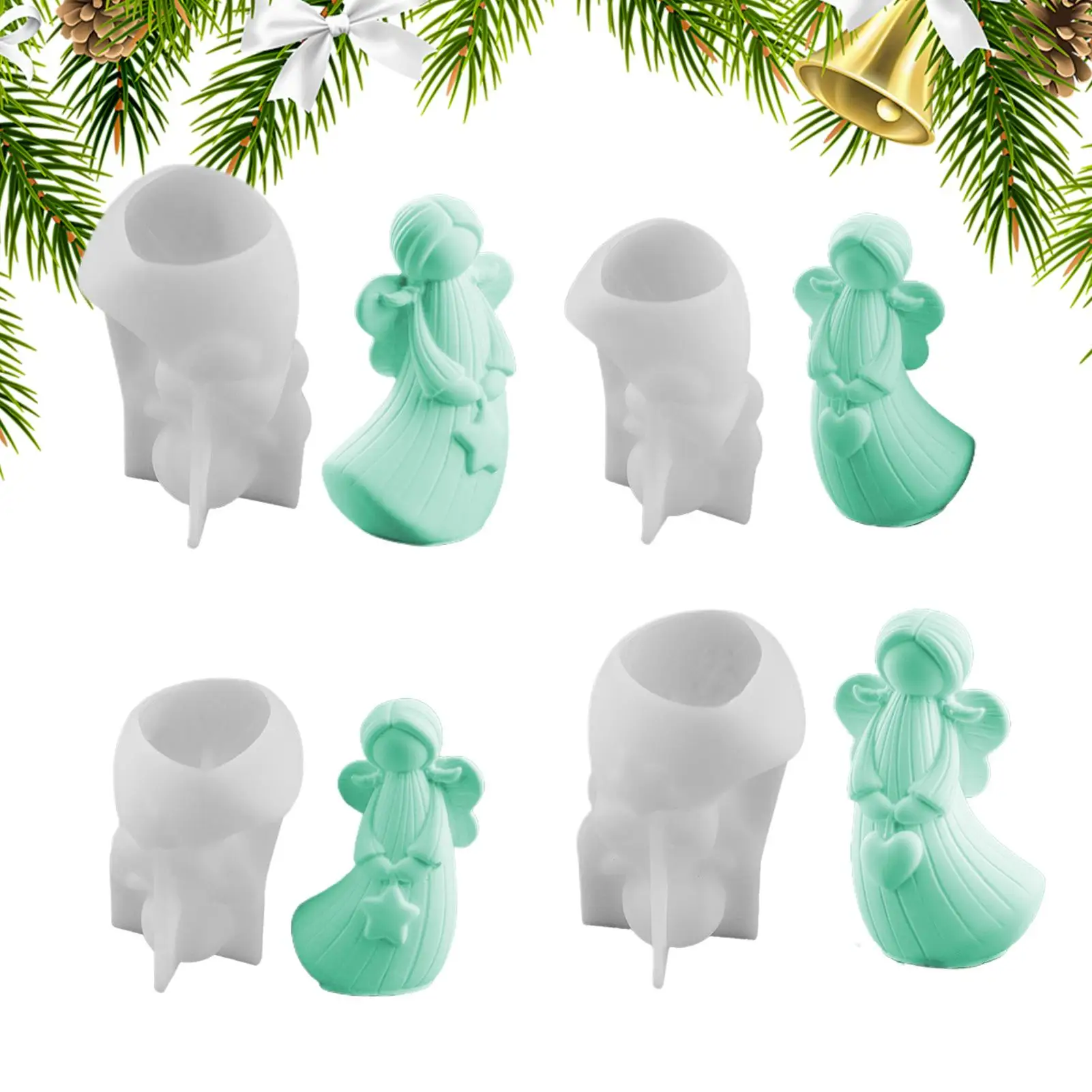 

Angel Silicone Mold 4 Pieces Non-Stick Easy-Release Moulds Angel Candle Soap Mold For Wedding Party Dinner Table Centerpiece