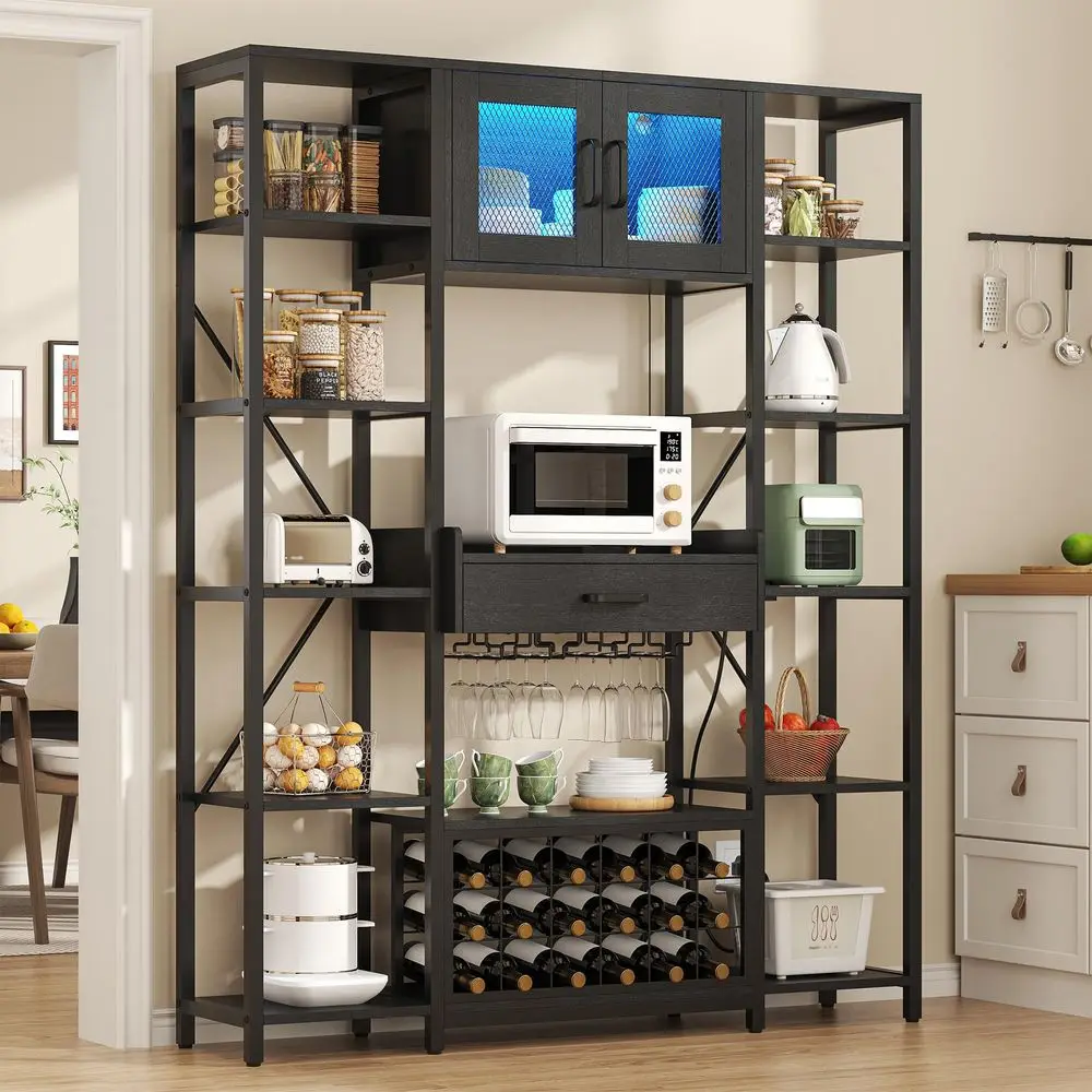 

Кухонный стеллаж 65.35 с розеткой, большая подставка для микроволновки, кухонные шкафы для хранения с выдвижным ящиком, органайзер для кофейной зоны, в индустриальном стиле