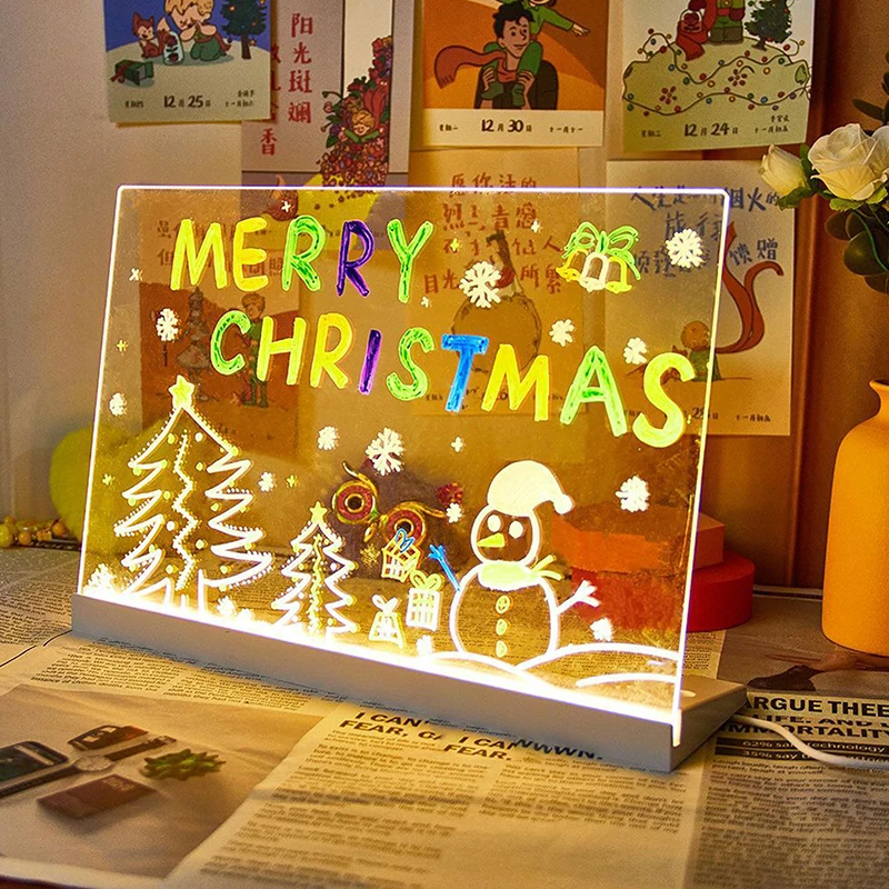 LED Note Board With Colors, Lighted Acrylic Dry Erase Board, Acrylic Message Board, Illuminated Acrylic Note Board With 7 Pens