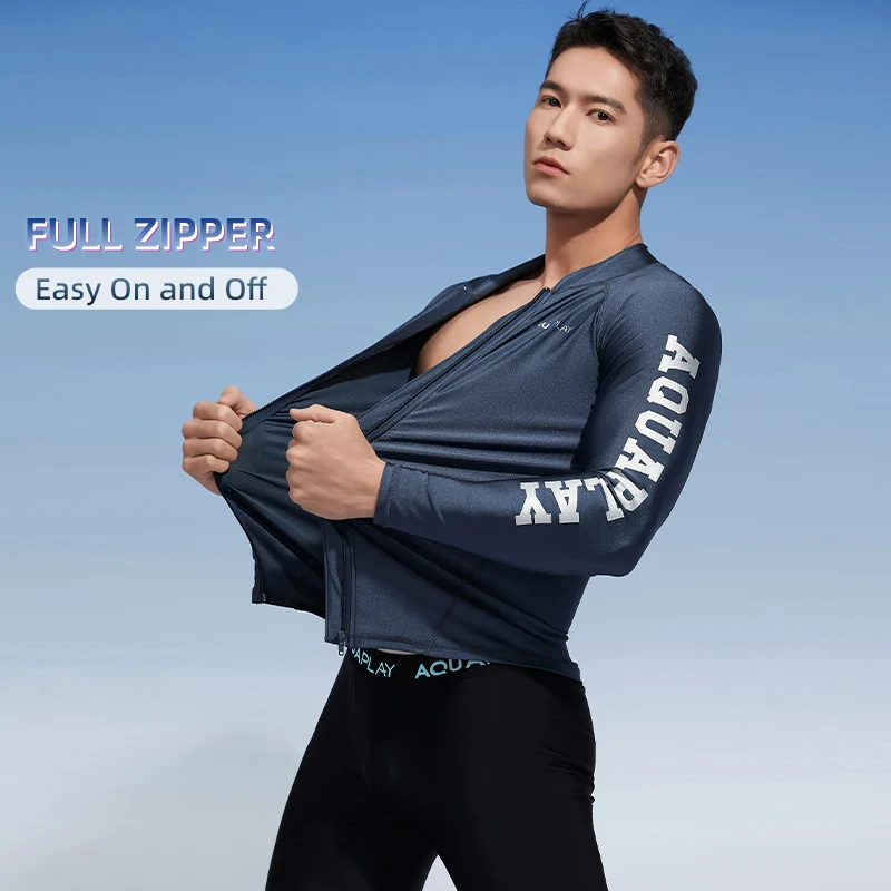 AquaPlay Men‘s Rash Guard Surfing Diving Swimwear Full Zipper Long Sleeve Suit Swimming Surf Clothing Outdoor Sport Fitness