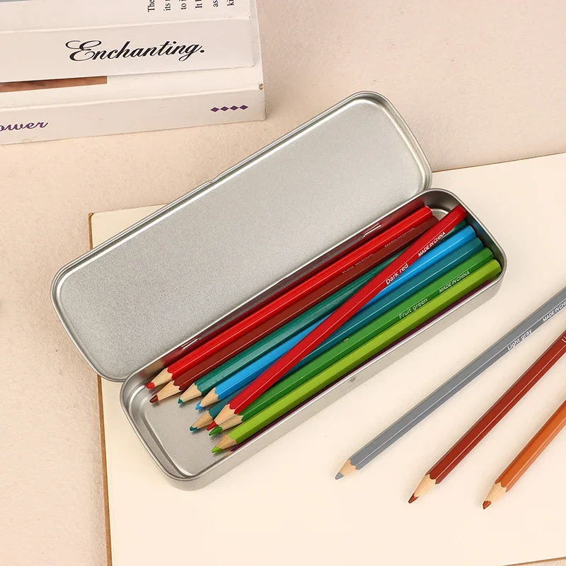 Pen Box Iron Box Versatile Metal Pencil Stationery Students Spacious Rectangular Pen Case