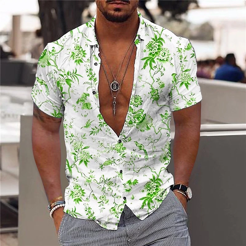 

Fashion 3D Floral Printed Beach Shirts For Men Summer Trend Short Sleeve 3D Printed Hawaiian Shirts Casual Vacation Blouse Tops