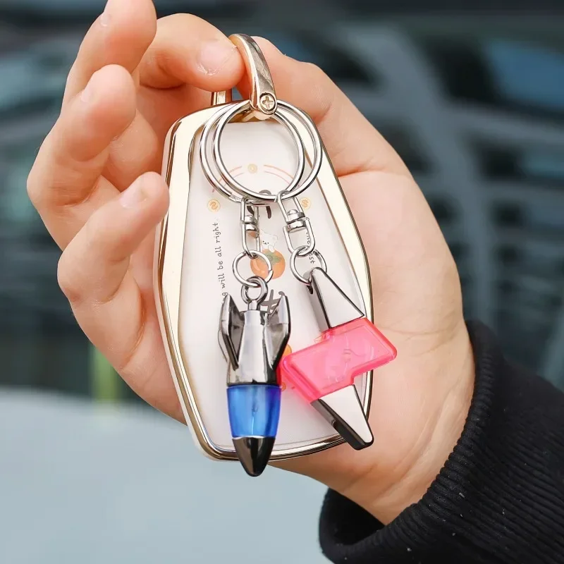 Car Static Eliminator Keychain Bullet Head Rocket Lightning Shaped Anti Static Keychain Decorative Pendant Electrostatic Release