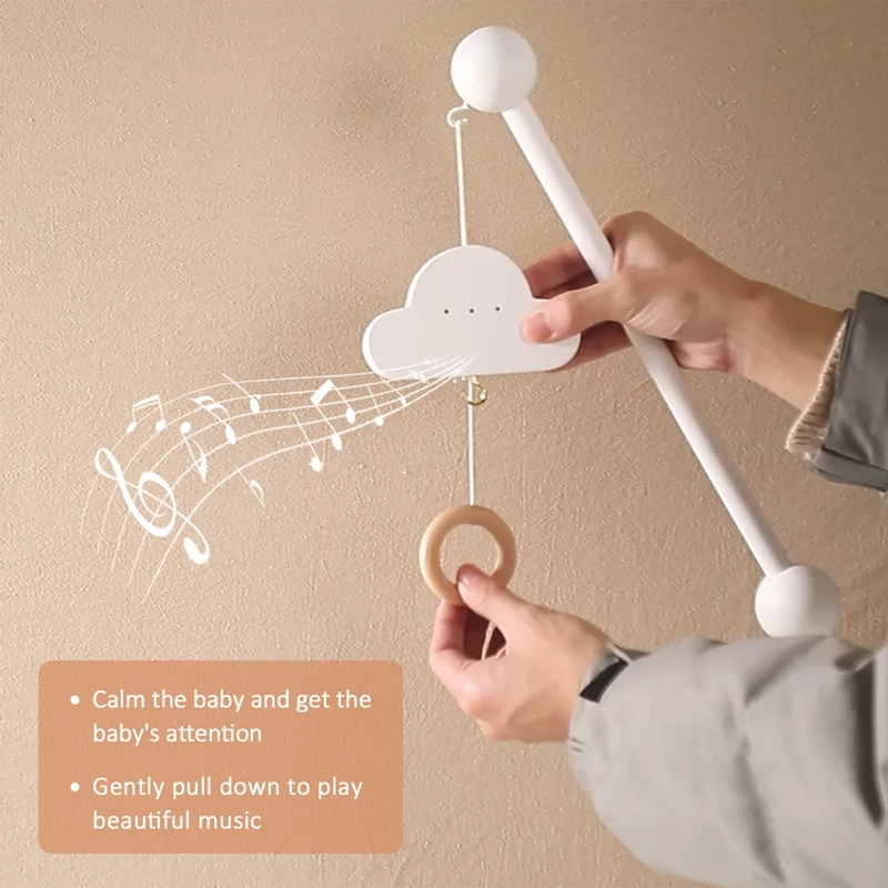 Baby Wooden Cartoon Cloud Stand Music Box Battery-free Pull-down Music Toys 0-12 Months Baby Bed Hanging Bell Toys Newbaby Gift